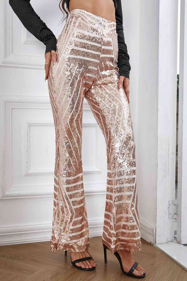 Double Take Sequin High Waist Flared Pants