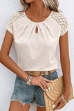 Cutout Round Neck Lace Short Sleeve T-Shirt