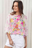 Double Take Floral Round Neck Flounce Sleeve Blouse