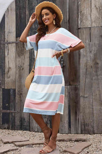 Striped Round Neck Tee Dress - Rags 2 Riches Shop