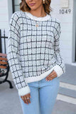 Plaid Round Neck Long Sleeve Pullover Sweater