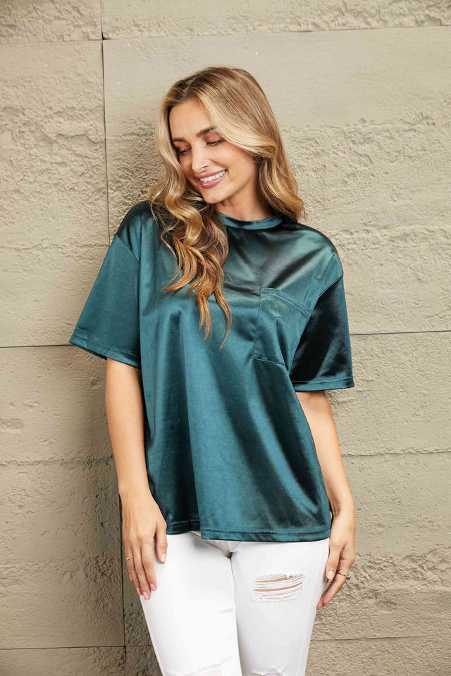 Double Take Round Neck Dropped Shoulder Top