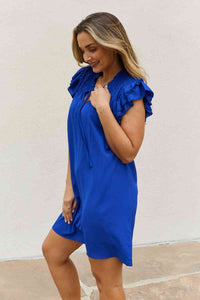 And The Why Ruffle Sleeve Smocked Detail Mini Dress